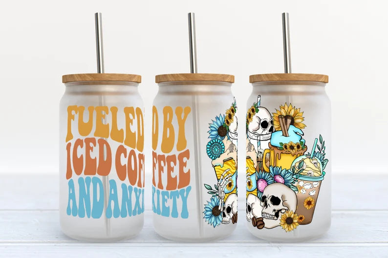 Fueled By Coffee And Sarcasm 16oz Libbey Glass Can Wrap