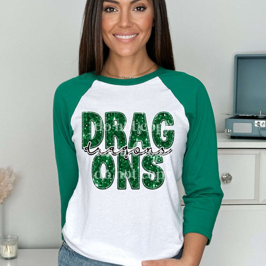 Dragons Green Sequins - Ready to Press DTF Transfer Full Color