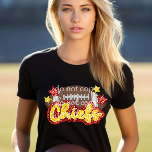 Chiefs Sequins & Embroidered - Ready to Press DTF Transfer Full Color