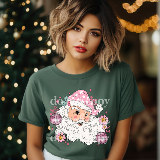 Pink Retro Santa - Ready to Press DTF Transfer Full Color