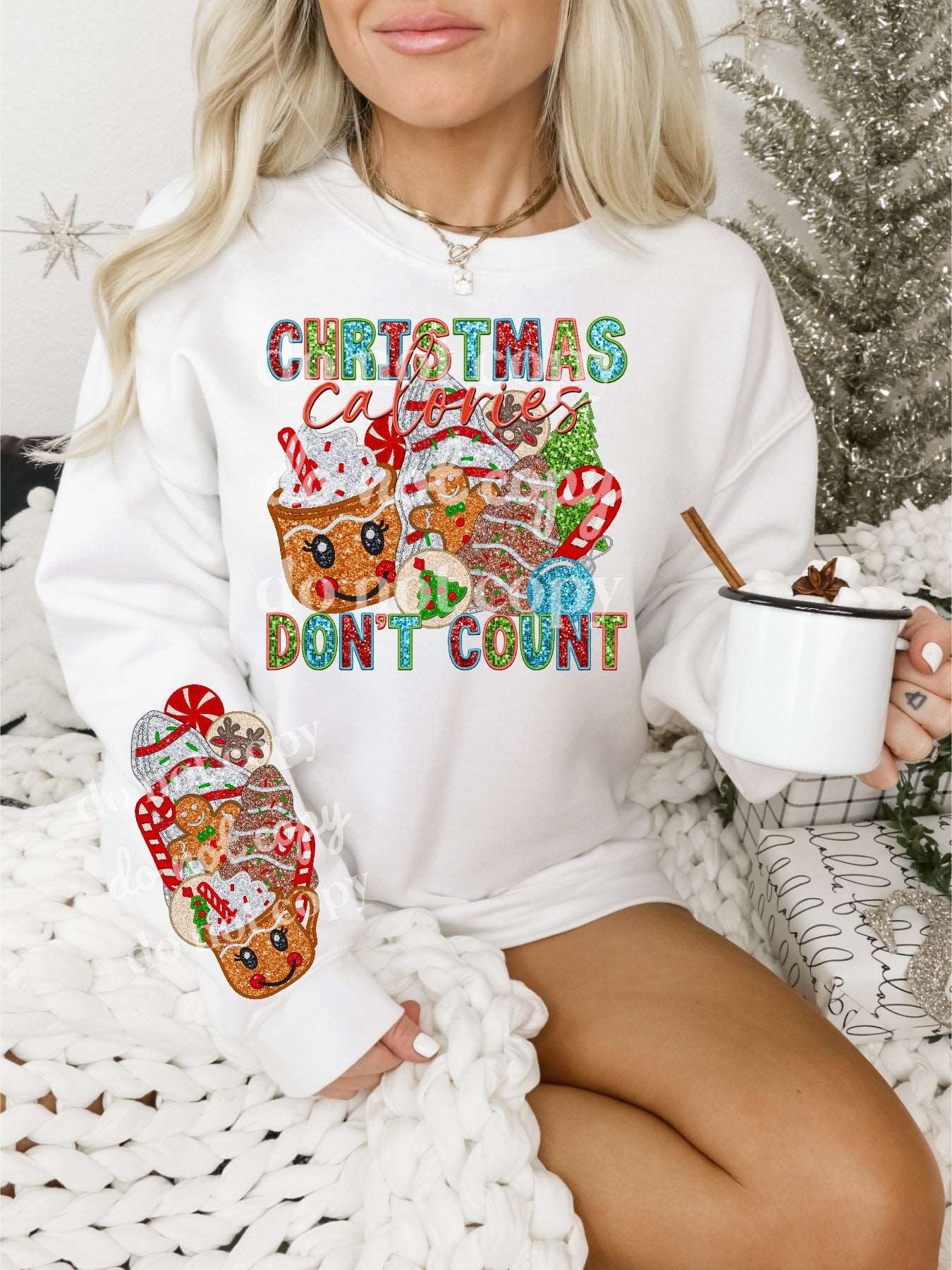 Christmas Calories Sequins  SLEEVE ONLY - Ready to Press DTF Transfer Full Color