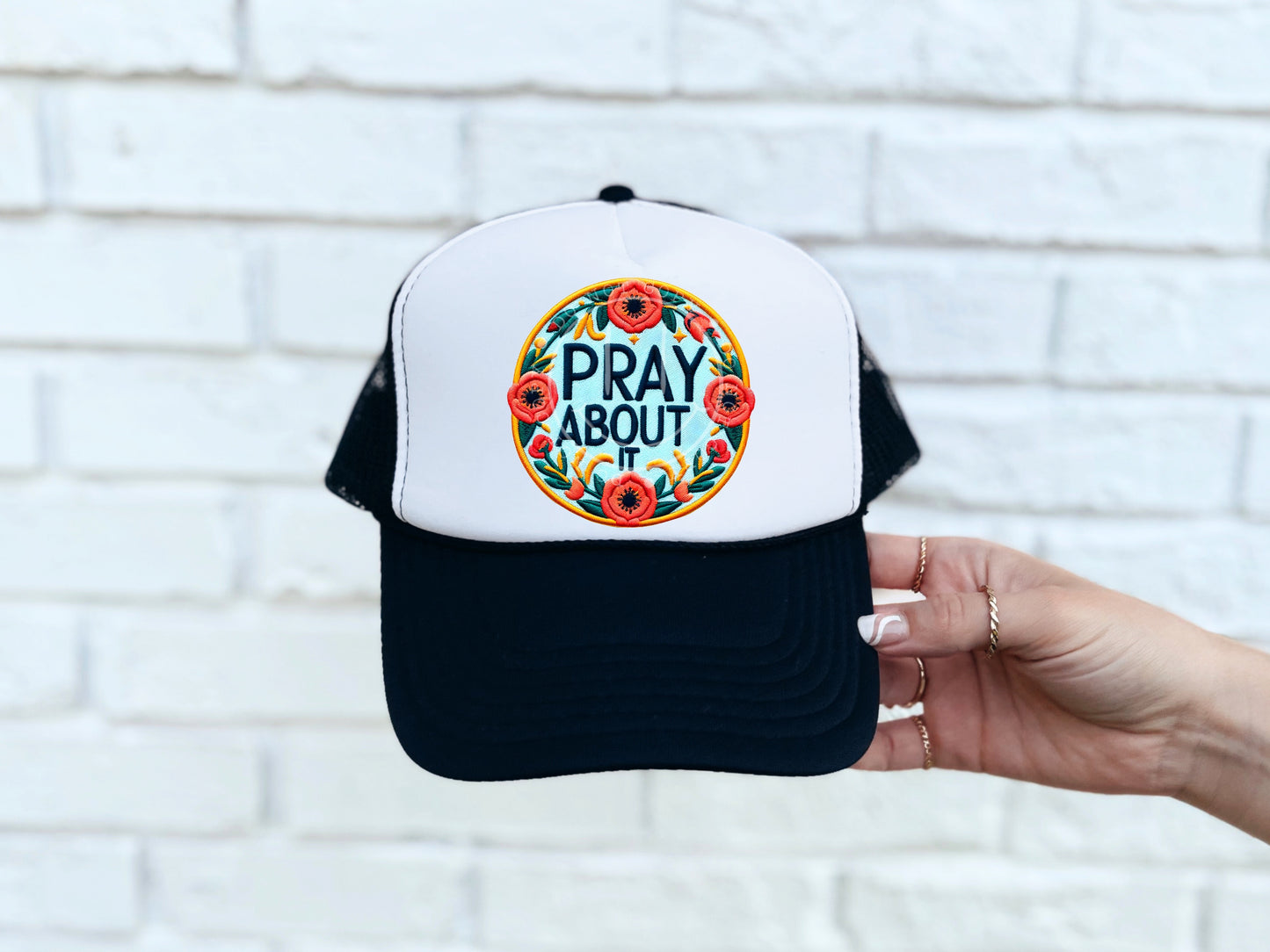 Pray About It #3432 HAT PATCH ONLY - Ready to Press DTF Transfer Full Color