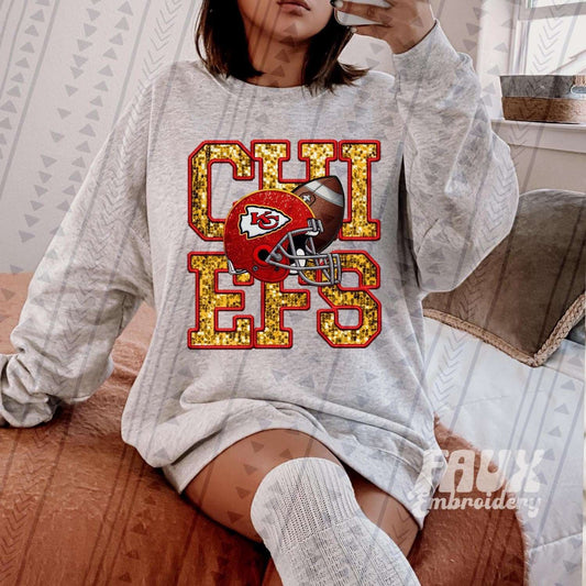 Chiefs Faux Embroidery #1574  - Ready to Press DTF Transfer Full Color