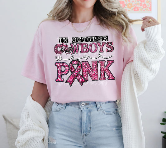 In October Cowboys Wear Pink #3643 - Ready to Press DTF Transfer Full Color