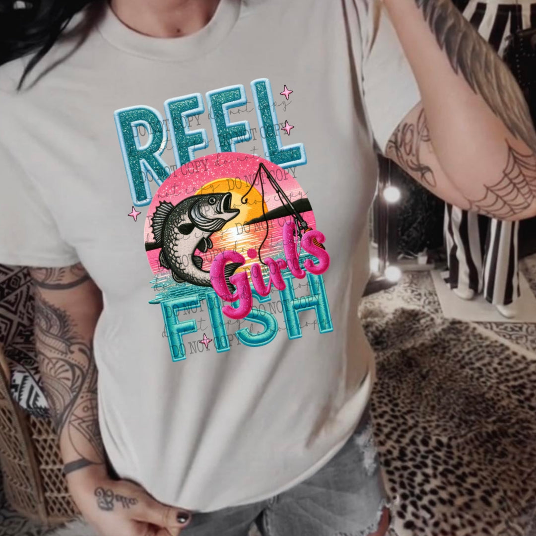 Reel Girls Fish #2050 - Ready to Press DTF Transfer Full Color - Pro Blanks