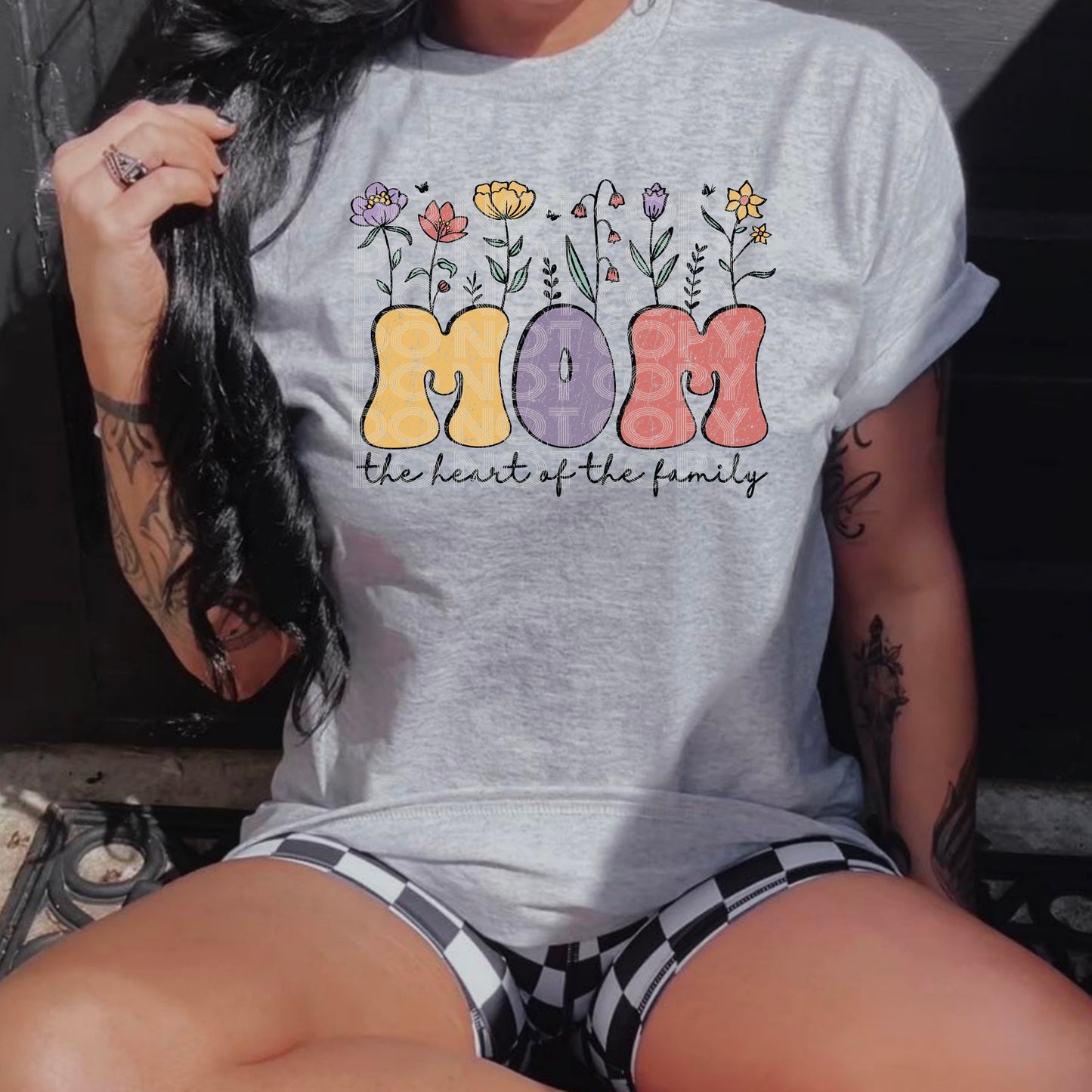 Mom The Heart Of The Family Distressed #3396 - Ready to Press DTF Transfer Full Color