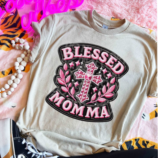 Blessed Momma Pink #3424 - Ready to Press DTF Transfer Full Color