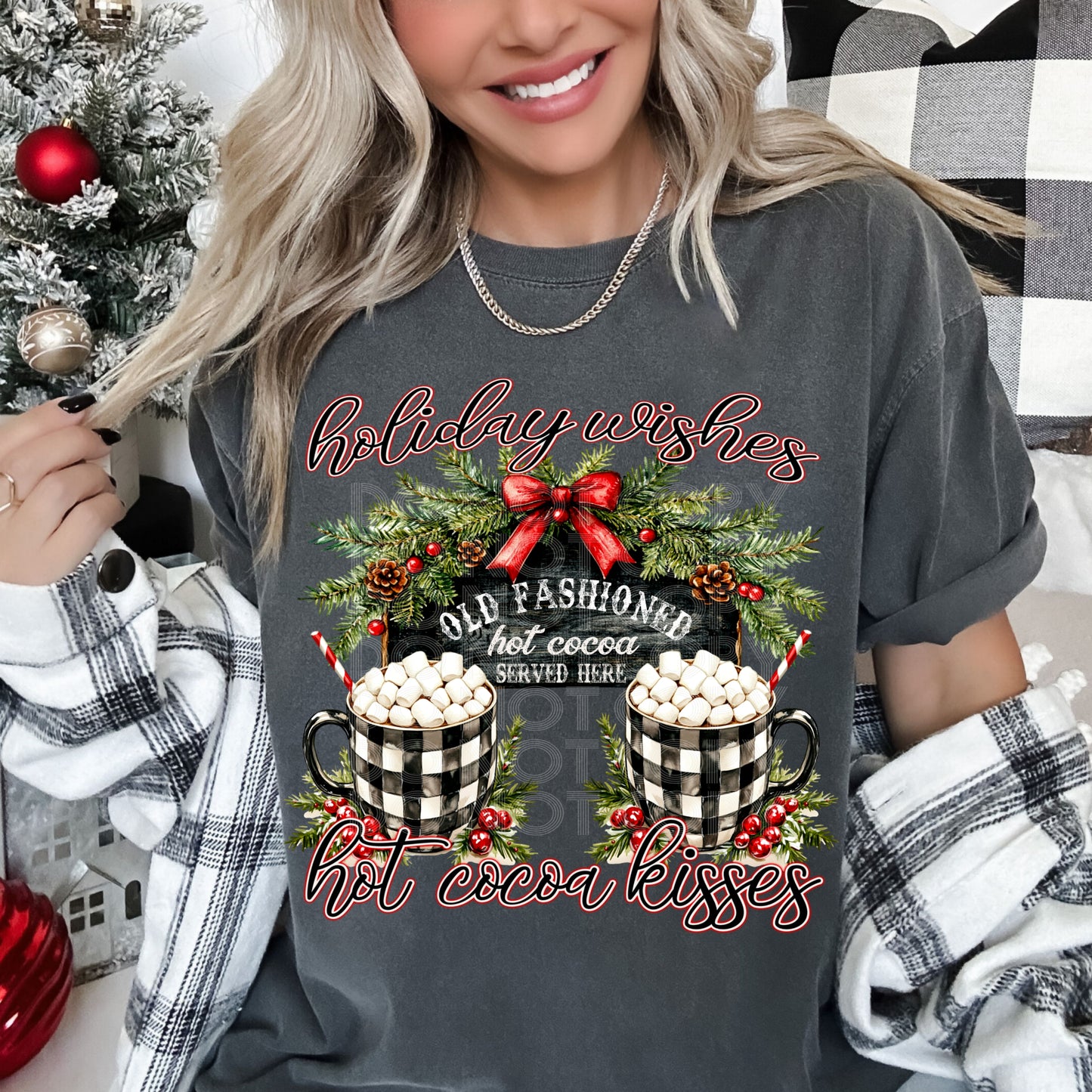 Holiday Wishes Hot Cocoa Kisses #3941 - Ready to Press DTF Transfer Full Color