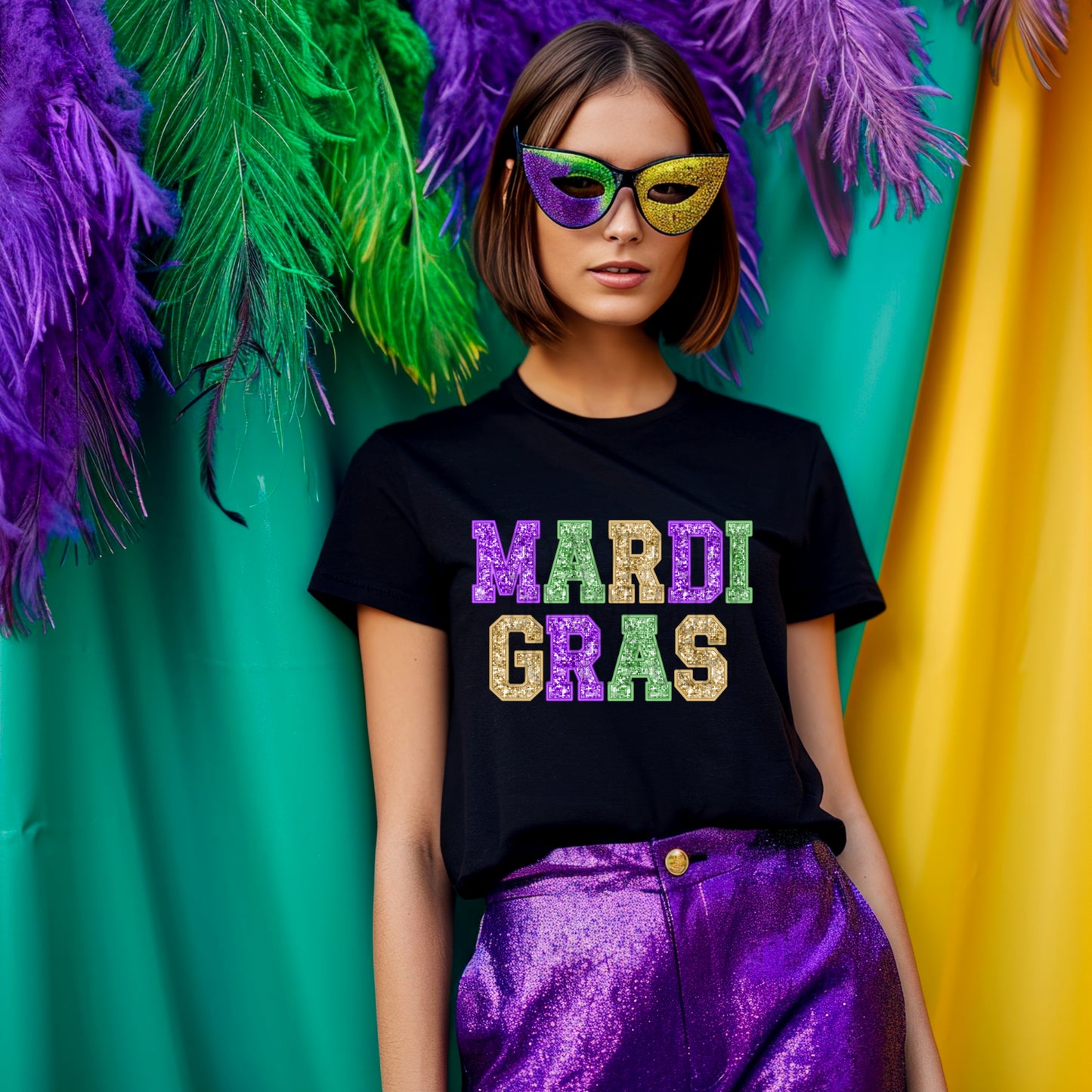 Mardi Gras Glitter #4324 - Ready to Press DTF Transfer Full Color