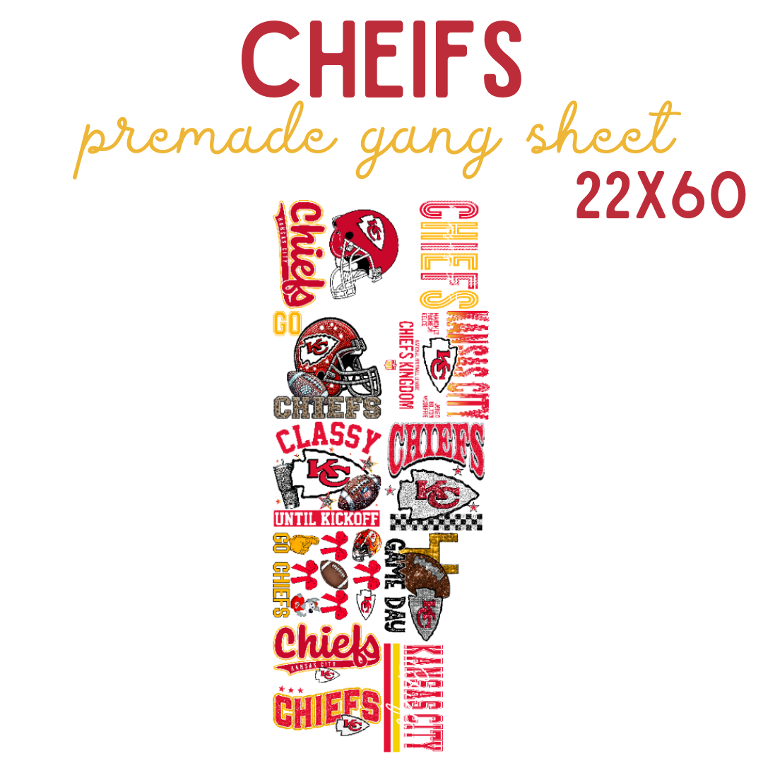 Chiefs Premade DTF Gang Sheet 22x60