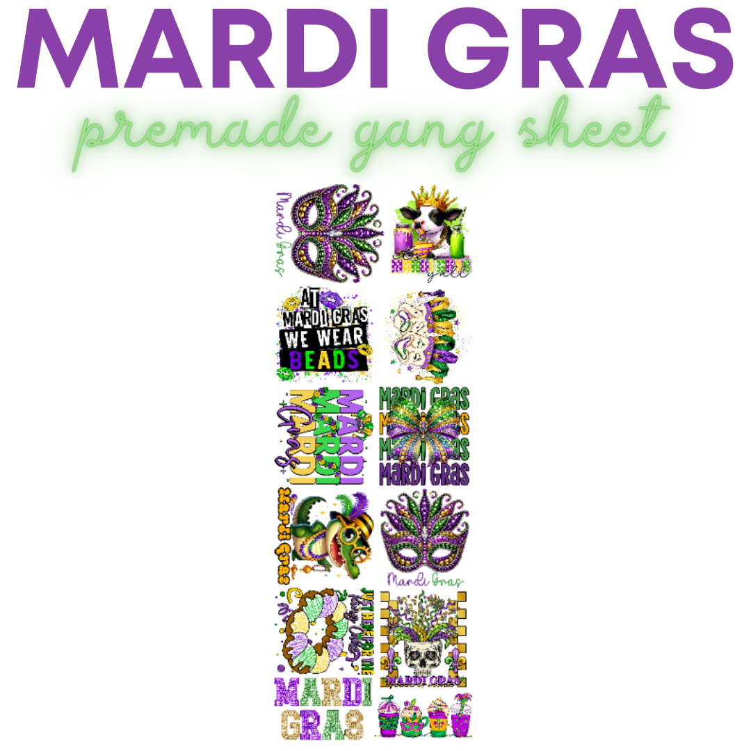 Mardi Gras Premade DTF Gang Sheet 22x60