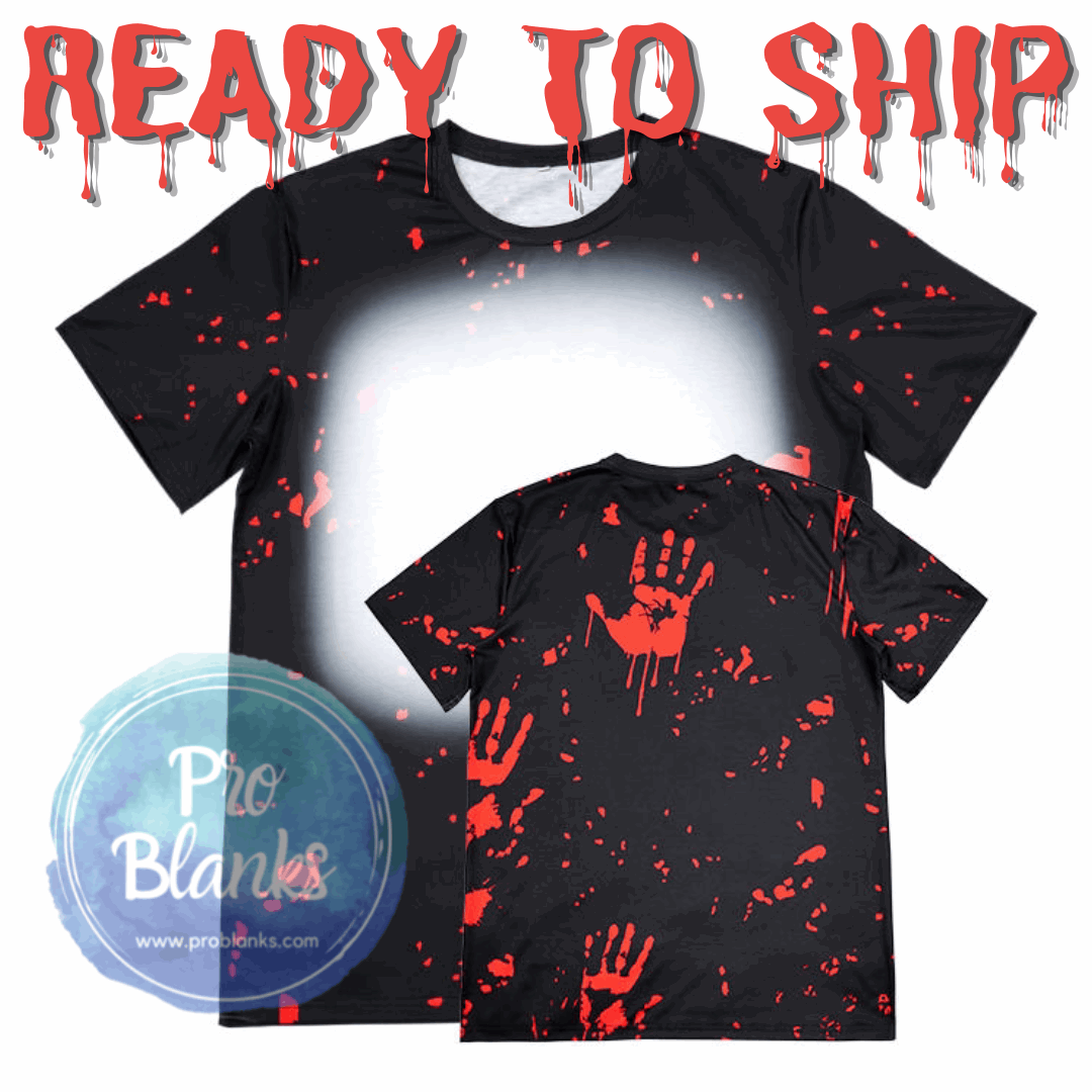 *SALE* RTS - Black Bloody Hands- Faux Bleached 100% Polyester T-shirts - Pro Blanks