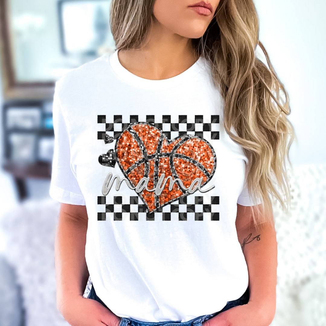 Basketball Mama Glitter Heart #1775 - Ready to Press DTF Transfer Full Color