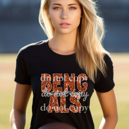 Bengals Orange Sequins- Ready to Press DTF Transfer Full Color