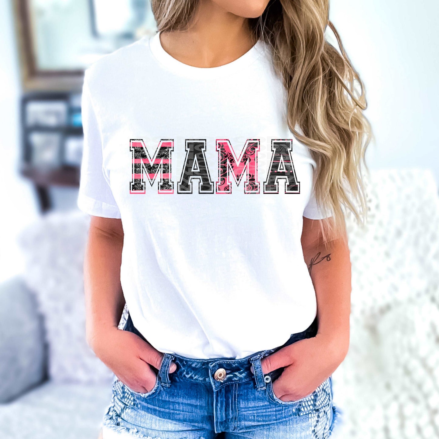 Black & Pink Mama Varsity #3116 - Ready to Press DTF Transfer Full Color