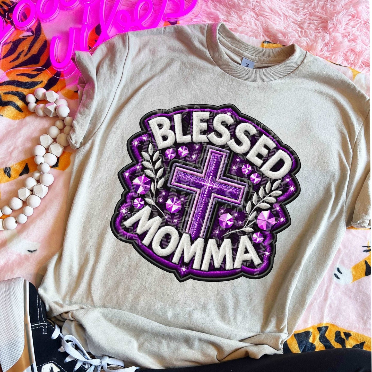 Blessed Momma Purple #3423 - Ready to Press DTF Transfer Full Color