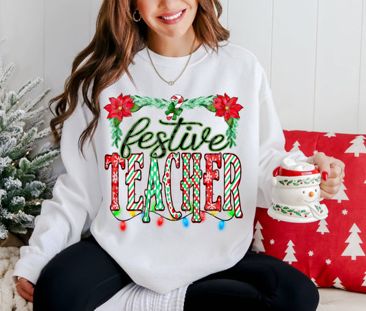 Festive Teacher #3867 - Ready to Press DTF Transfer Full Color