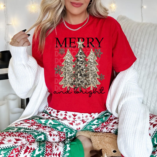 Merry And Bright Christmas Trees #3869 - Ready to Press DTF Transfer Full Color