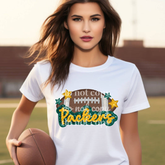 Packers Sequins & Embroidered - Ready to Press DTF Transfer Full Color