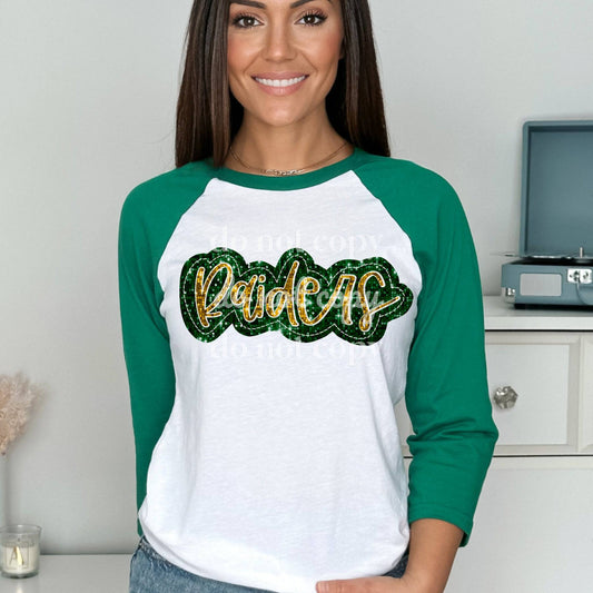 Raiders Green And Gold Sequins - Ready to Press DTF Transfer Full Color