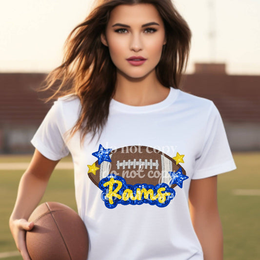 Rams Sequins & Embroidered - Ready to Press DTF Transfer Full Color