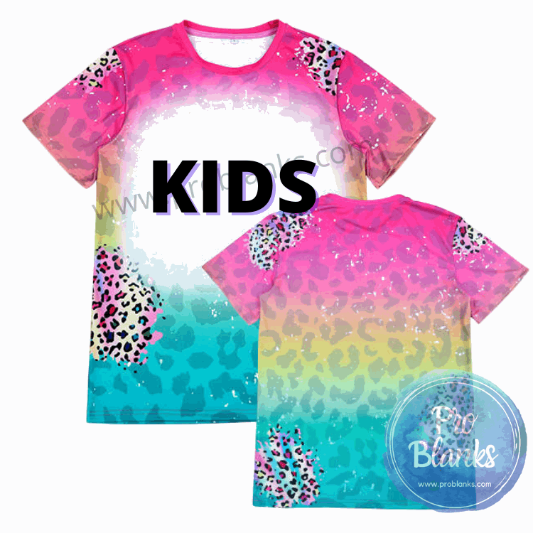 *SALE* RTS- YOUTH - Rainbow Leopard - Faux Bleached 100% Polyester T-Shirts