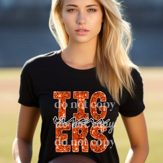 Tigers Orange Sequins- Ready to Press DTF Transfer Full Color