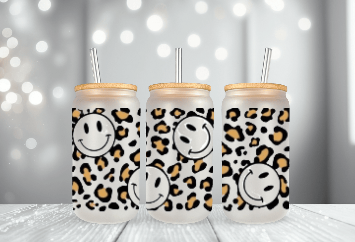 Leopard Smiley- UV DTF Wrap 16 oz