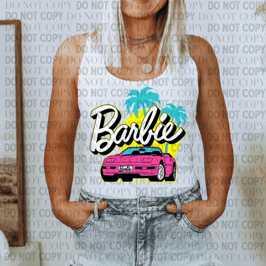 Barbie Car- Ready to Press DTF Transfer Full Color