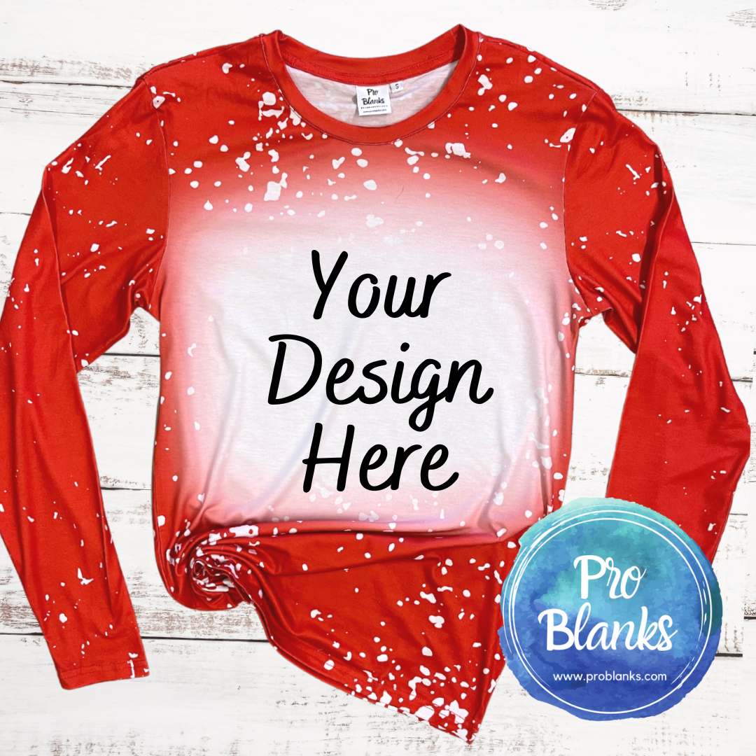 Red Faux Bleach Long Sleeve Mock-Up Digital Download - Pro Blanks